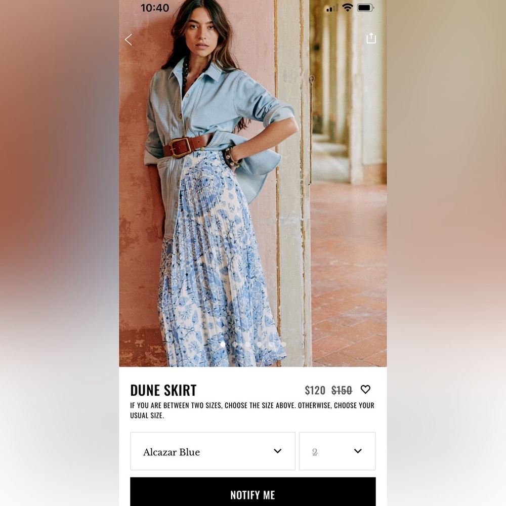Sezane Sold Out Dune Skirt Alcazar Blue
